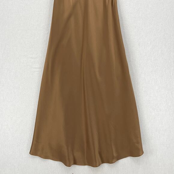 THE SEI Off The Shoulder Silk Maxi Dress Women 2 Brown Satin Cowl Neck Side Slit - Picture 8 of 16
